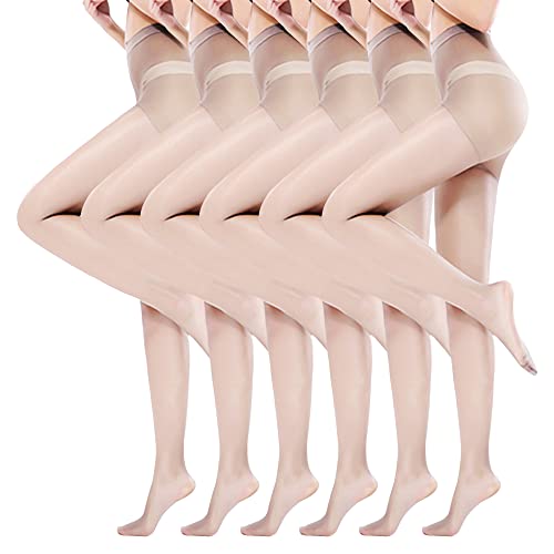 TURMIN 6 Paare Damen Strumpfhose für den Alltag Durchsichtige Weiche Strecken Strumpfhosen 15 Denier Schwarze Nylon Leggings mit Bauchkontrolle, Natürliche Farbe, L Cover