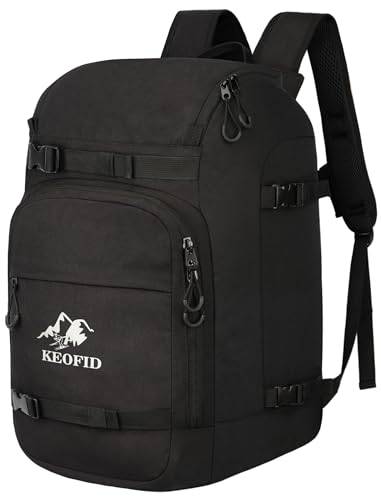 KEOFID Ski Boot Bag for Men and women, 50L ski travel backpack and Snowboard Bag, Waterproof Ski Bag for Goggles, Gloves, Snowboard, Ski Helmet & Accessories(Black)