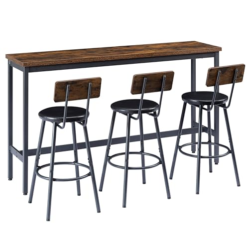 Image of Bar Table and Chairs Set for 3,4-Piece Pub Table Sets with 3 PU Upholstered Stools and Counter Height High Top Table,Space Saving,for Dining Room Small Space Apartment,Brown