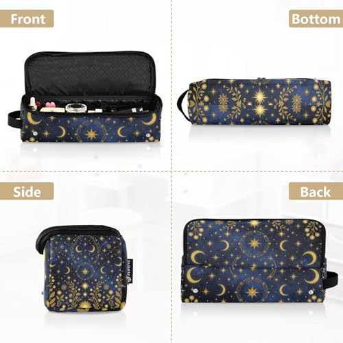 Bolsa organizadora de viaje para herramientas de cabello con tapete resistente al calor, ideal para planchas, rizadores y secadores pequeños. Diseño celestial azul marino con luna y estrellas para mujeres. miniatura 5