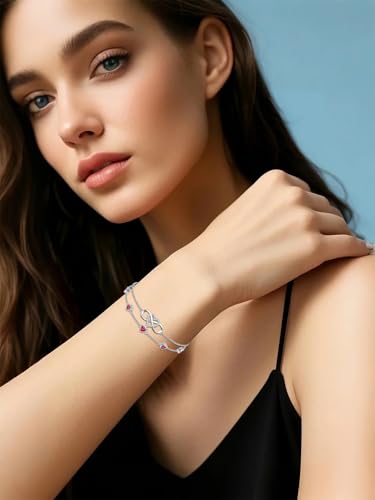 Dorunmo 925 Sterling Silver Infinity Heart Birthstone Anklet Bracelets for Women Best Mother's Day Birthday Jewelry for Wife Girlfriend Mom Her3
