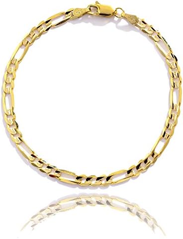 Floreo 10k Yellow Gold 4mm Solid Figaro Chain Bracelet and Anklet for Women and Girls, 10 Inch