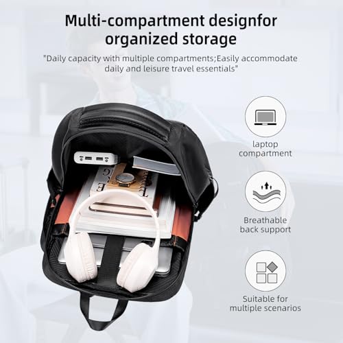 Image of GOLDEN WOLF Laptop Backpack for Men 18L Sleek 15.6-inch Office Laptop Bag Water-resistant Padded Backpack with Hidden Back Pocket, Casual Daypack for Travel Business Daily Use,Black