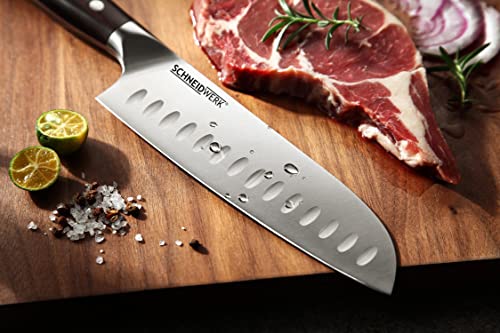 Foto von SCHNEIDWERK Santoku-Messer - 30,5cm langes Kochmesser, Edelstahl Küchenmesser extrem scharf & Rostfrei - in Geschenk-Box - hochwertiger Eben-Holz Griff