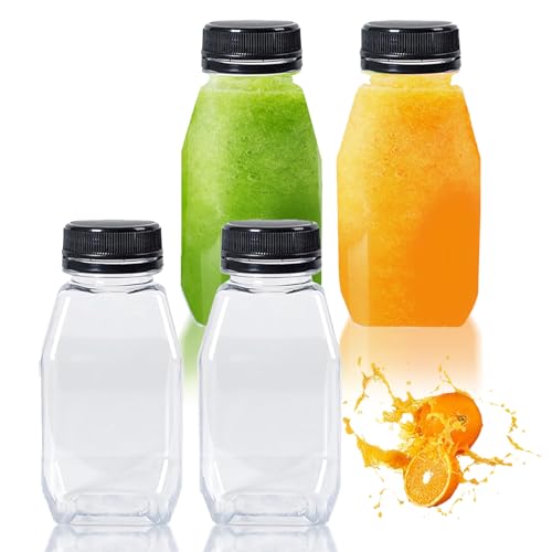 XIELBIS 4 bottiglie di plastica da 250 ml, piccole bottiglie per latte con coperchi, bottiglie di latte riutilizzabili per mini frigo, contenitori in plastica compatta per latte, succhi di frutta e