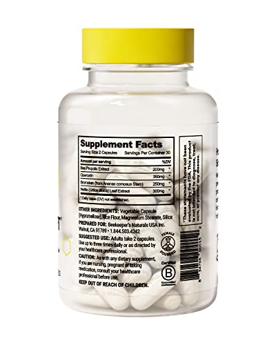 Beekeeper's Naturals All Natural Sinus Support For Adults, Seasonal Nasal Care Relief With Propolis, Quercetin, Bromelain, Nettle Leaf, & Vegan Capsule, Blocks Or Suppresses Histamine, 60 Ct #TOP2