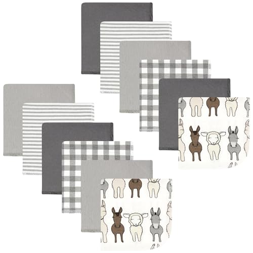 Image of Hudson Baby Unisex Baby Flannel Cotton Poly Washcloths, Farm Friends Cream 12Pk, One Size
