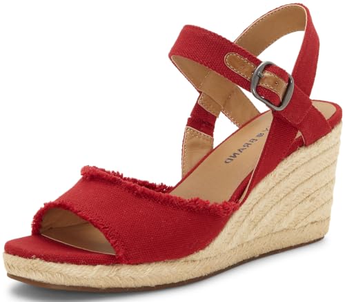 Lucky Brand Women's Mindra Espadrille Wedge Sandal, Red, 8.5