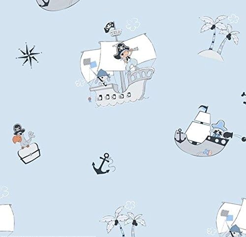 Wallpaper Children Pirates Light Blue White Grey Black 583 – 3 treboli
