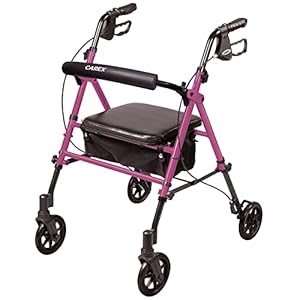 Carex Step ‘N Rest Aluminum Rolling Walker For Seniors, Pink – Rollator Walker With Seat – With Back Support, 6 Inch Wheels, 250lbs Support, Lightweight