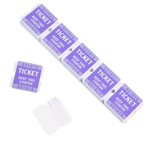 DGBDPACK 250 Raffle Tickets, 50/50 Raffle Tickets, Double Tickets for Festivals, Carnivals, School Events, Baby Showers, Summer Parties (Purple)