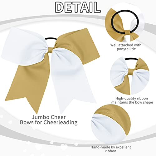 Cn 10Pcs 8" Cheer Hair Bows Large White Ponytail Holder Girls Elastic Hair Ties Handmade For Cheerleading Teen Girls College Sports Softball Competition (Gold/White) #TOP2