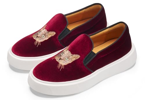 Image of Journey West Women's Fashion Velvet Sneakers with Embroidery Comfortable Slip-On Work Shoes for Women