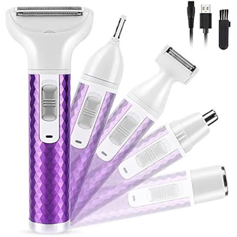 Electric Lady Shaver, zootop 5 in 1 Professional Ladies Shaver Set Portable USB Rechargeable Bikini Trimmer Women Painless Hair Removal Tool Razors for Women Pubic Eyebrow Nose Underarms Face Leg Cover