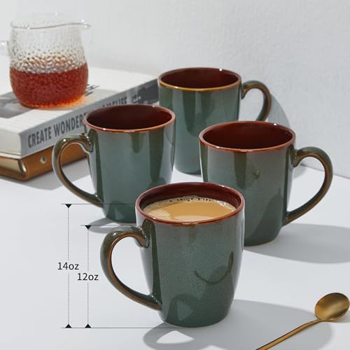 Image of Pokini Coffee Mug 14oz, Coffee Mugs Set of 6, Cups for Latte Tea Cappuccino | Reactive Glaze Coffee Mug Set, Dishwasher & Microwave Safe, Cups Set for Cocoa, Milk, Hot Chocolate or Water, Brown Green