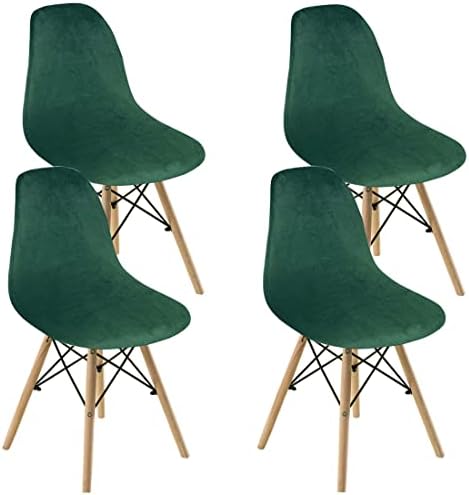 Dining Room Chair Covers Slipcovers Set of 4, Shell Chair Cover Velvet for Mid Century Modern Chair, Armless Chair Cover Lounge for Kitchen, Dining, Living Room Side Chairs Green