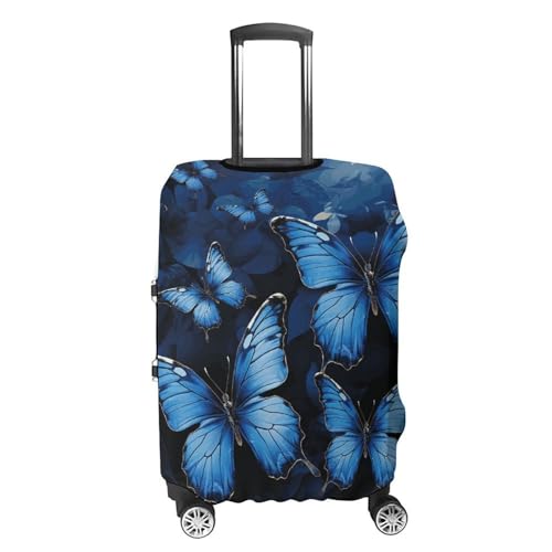 Dark Blue Butterflies Luggage Cover, Washable Elastic Suitcase Cover Protector Fit 18-32 Inch Luggage4
