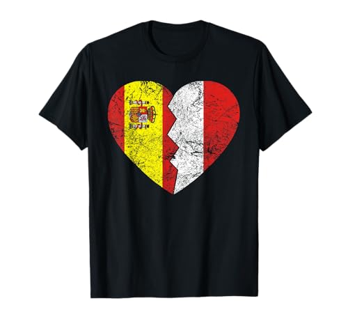 Corazón Banderas Indonesias Españolas | Indonesia España Raíces Camiseta