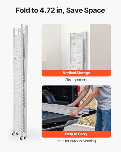 Image of VEVOR 5-Tier Foldable Storage Shelf, 32W x 14D x 72H Inch Folding Metal Rack Shelving Unit, Heavy Duty No Assembly Organizer Shelf with 5 Wheels & 4 Hooks for Pantry, Kitchen, Garage, Basement, White
