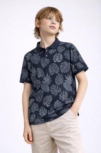 Image of Alan Jones Clothing Boys Regular Fit All Over Print Polo T-Shirt | Cotton Blend | Ribbed Hems | Ages 6-16 Years