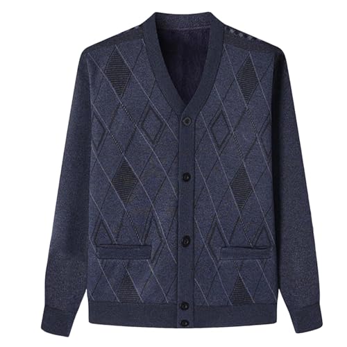 Men's Fleece Lined Cardigan Sweater Long Sleeve Casual V Neck Thermal Thick Button Down Knitted Sweaters with Pockets