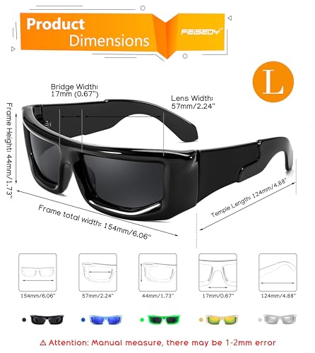 FEISEDY Trendy Cool Sunglasses For Women Men, Fashion Rectangle Thick Chunky Futuristic Glasses B91333