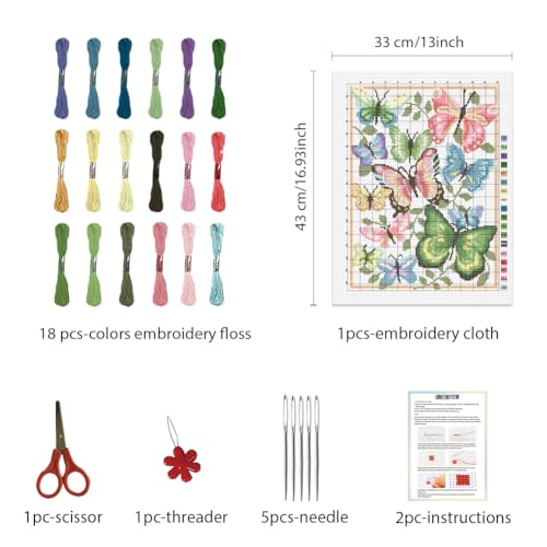 FREEBLOSS Butterfly Cross Stitch Kits Butterfly Cross Stitch Wall Hanging Stamped Cross Stitch Kits for Beginners Counted Cross Stitch Kits Embroidery Kits Arts Craft Kits for Gift Home Decor - Image 2