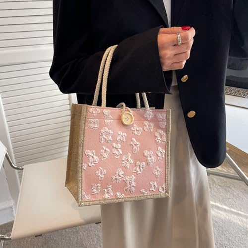 Bolsa de juta feminina casual bolsa de mão bordada personalizada bolsa bento reutilizável sacolas de compras