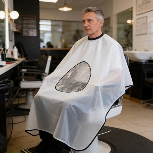 Capa de barbero profesional impermeable blanca con ventana miniatura 4