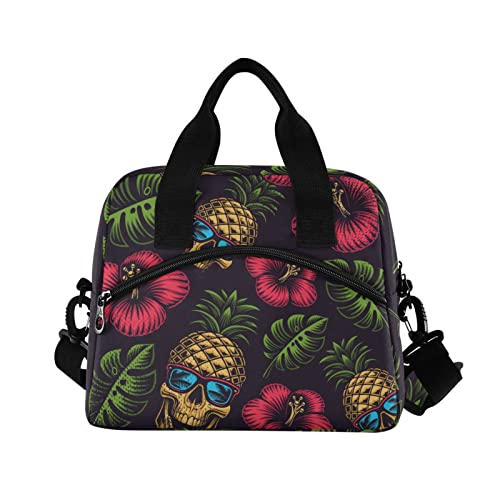 Hawaiian Pineapple Skull Insulated Lunch Bag Reusable Lunch Tote Bag Cooler Bag For Women Men Adult Lunch Box With Adjustable Shoulder Strap Leakproof Lunch Bag For Work School Picnic Camping #TOP1