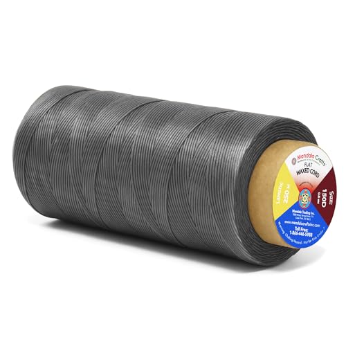 Mandala Crafts Gray Flat Waxed Thread for Leather Sewing - 273 Yds 150D 0.8mm Polyester Leather Thread String Waxed Cord for Leatherwork, Beading, Bookbinding, Hand Stitching