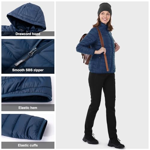 Image of Outdoor Ventures Women's Packable Lightweight Full-Zip Puffer Jacket with Hood Quilted Winter Coat