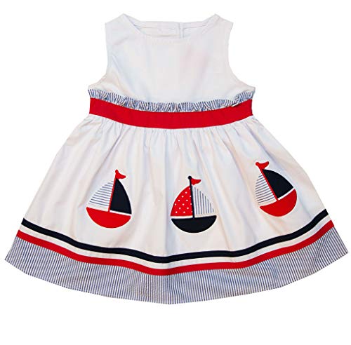 Good Lad Toddler Thru 4/6 White Poplin Sleeveless Nautical Dress with Sailboat Appliques (2T)