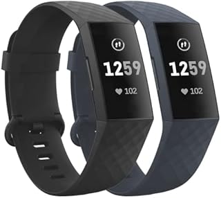 Fitbit Charge 4 Strap,Fitbit Charge 3 Strap,2 Pack Replacement Strap Compatible with Fitbit Charge 3 Strap / Fitbit Charge 4 Strap, Soft Sports Watch Strap Wristbands for Women Men, Small Large