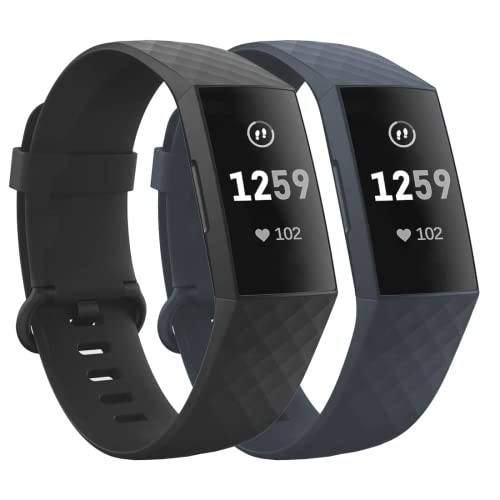 superpow 2 Pack Bracelet de Remplacement Compatible avec Fitbit Charge 4 Bracelet/Fitbit Charge 3 Bracelet, bracelet Fitbit charge 3/4,Bandes de Sport Classiques pour Hommes Femmes,Grand