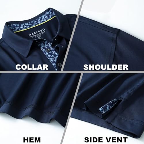Image of Mens Polo Shirts Short and Long Sleeve Casual Solid Stylish Dry Fit Performance Designed Collared Golf Polo Shirts for Men