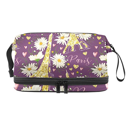 Trousse de Maquillage pour Femme Trousse cosmétique,Tour Eiffel Fleur,Sac Organisateur cosmétique Sac de Maquillage de Voyage Portable