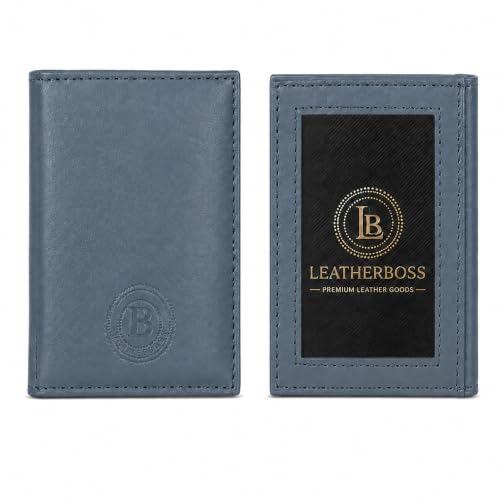 Image of LB LEATHERBOSS Slim Thin Leather Credit Card Triple ID Window Mini Wallet Bifold Driver License Safe (Gray)
