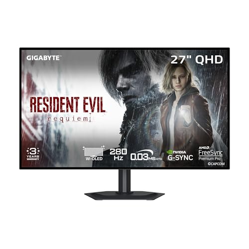 Image of GIGABYTE - MO27Q28G - 27 inch W-OLED Gaming Monitor - QHD 2560x1440-280Hz - 0.03ms GTG - AMD FreeSync Premium Pro, G-SYNC Compatible - Type-C KVM - HDMI, DP, Type-C - Height and Tilt Adjustable - Black