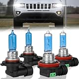 XRDHJI Fit for JEEP Compass 2011 2012 2013 2014-2020 Light Bulb High Performance Halogen Headlight Bulbs,9005 High Beam + H11 Low Headlamp Replacement Bulb Kit,Pack of 4
