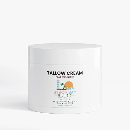 Byron Bay Bliss Peaceful Night Tallow Cream, Natural Moisturizer with Grass-Fed Beef Tallow & Organic Oils, Lavender & Fir Needle Scent, Chemical-Free Skin Care for All Skin Types, 2 oz.