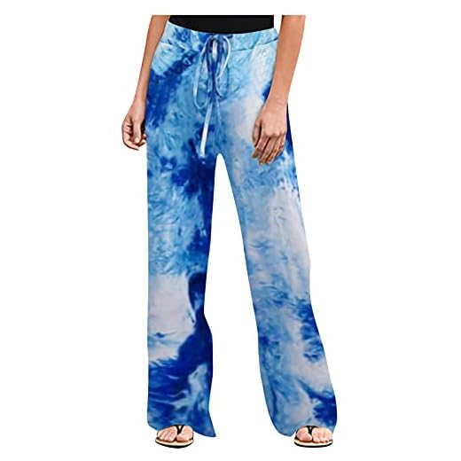 Sannysis byxor dam sportbyxor hippie sommarbyxor eleganta sportbyxor yogabyxor haremsbyxor kvinnor tie-dye fritidsbyxor långa byxor vida ben träningsbyxor hög midja sweatbyxor joggingbyxor löparbyxor, blå, S