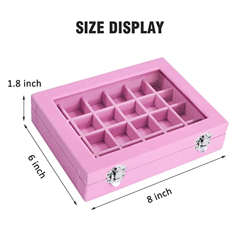 Velvet Jewelry Box 24 Grid Jewelry Ring Display Organiser Box Tray Holder Earrings Storage Case for Girls Wife Mom Women (Pink)2