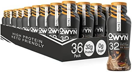 OWYN Only What You Need Pro Elite Vegan High Protein Keto Shake, 32g Protein, 9 Amino Acids, Omega-3, for Workout and Recovery, 0g Net Carbs, Zero Sugar (No Nut Buttercup, 12 Fl Oz (Pack of 36))