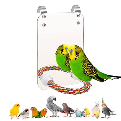 7 Bird Mirror for Cage Coolrunner Bird Parrot Mirror with Rope for Cockatiel Conures Lovebirds Parrot Canaries and Budgies