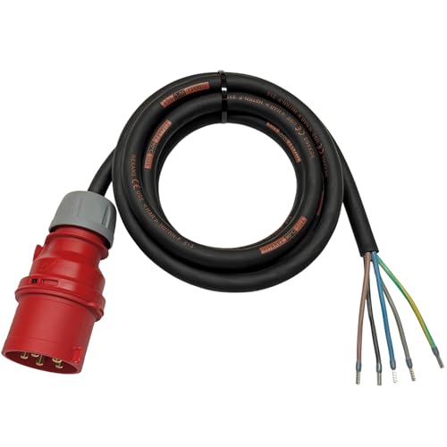 NWP CEE-Anschlussleitung 3m 400V 32A Schwarz IP44 5x4 mm H07RN-F - Gummischlauchleitung - 10cm abgemantelt