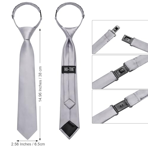 Image of Hi-Tie Pretied Boys Ties Solid Color Kids Adjustable Necktie Lapel Pin Clip Set Age 8-12 Wedding School Graduation