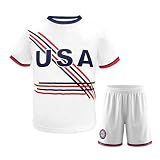 USA Kids Soccer Jersey Kit American Boys Girls Youth Soccer Shirt Shorts Set Team Sports Training Uniform White M
