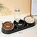 Gralara Triple Cat Bowls Wet and Dry Food Bowl Detachable Food and Water Bowls Set Raised Cat Dish for Rabbit Hamster Small Dogs, Black