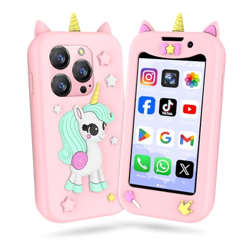 Kids Phone with Unicorn Silicone Case Mini Smartphone with WiFi App Access/Video&Phone Call/Dual Camera/GPS/Face ID Mini Phone for Kids Age 3 and Above Birthday Gifts